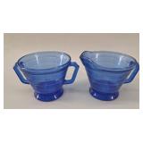 Hazel-Atlas Moderntone Cobalt Creamer & Open Sugar