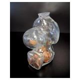 Snoopy Peanuts Clear Glass Coin Bank vtg