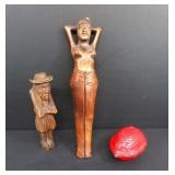 Vtg Hand-Carved Wood & Cast Metal Walnut & Nut