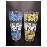 2 Mid-Century Floral Glass Tumblers