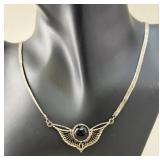 Vintage Italian 925 Silver Black Onyx Necklace