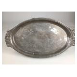Art Nouveau Judaica Pewter Shabbat Oval Tray