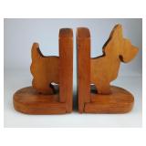 Folk Art Carved Wood Scottie Bookends