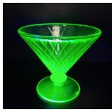 1930's Green Uranium Glass Footed Sherbet Dish