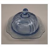 Blue Glass Covered Dish vtg