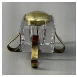 Vintage Brass & Crystal Cube Desk Inkwell