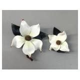 MCM Leather Dogwood Brooch Pair by Ashcraft