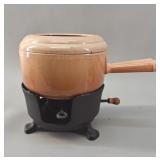Staub French Enameled Cast Iron Fondue Set vtg