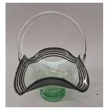 Fenton Black Crest Green Glass Handled Basket
