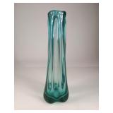 Venetian Modernist Teal Ribbed Glass Vase