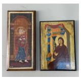 Vtg Hand-Painted Wooden Icon Panels Set of 2