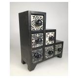 Stepped Wooden Chest with 6 Ceramic Drawers