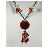 Vintage Carved Carnelian Pendant Cord Necklace