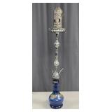 Egyptian Style Chrome Hookah & Cobalt Glass Base