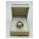 14k Gold 925 Silver Modernist Blue Topaz Ring