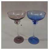 2 Twisted Stemmed Murano Style Venetian Glass