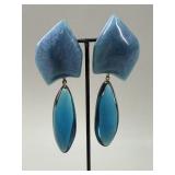 MCM Blue Lucite Pendant Clip-On Earrings