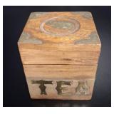 Indian Artisan Inlaid Brass & Wood Tea Caddy Box