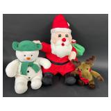Vintage Plush Santa, Snowman & Moose Holiday Set