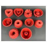 Set of 10 Red Silicone Fluted Baking Molds