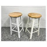 Set of 2 White and Natural Wooden Bar Stools