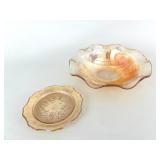Vintage Carnival Glass Scalloped Floral Dishes