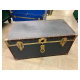 Vintage Black Steamer Trunk with Brass Accents