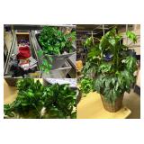 Mixed Lot: Faux Houseplants, Ornaments, and Decor