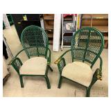 Qty 2 - Vintage Green Rattan Armchair Pair