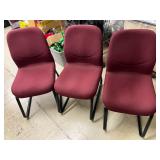 Set of 3 Burgundy Fabric Office Chairs
