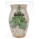 David Meaders Folk Art Acorn and Leaf Pottery Vase
