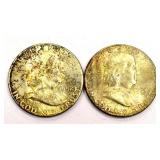 2 Benjamin Franklin Half Dollar Coins