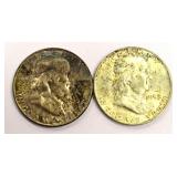 2 Benjamin Franklin Half Dollar Coins
