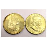 2 Benjamin Franklin Half Dollar Coins