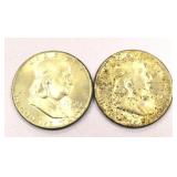 2 Benjamin Franklin Half Dollar Coins