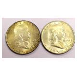 2 Benjamin Franklin Half Dollar Coins