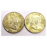 2 Benjamin Franklin Half Dollar Coins