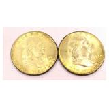 2 Benjamin Franklin Half Dollar Coins