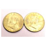 2 Benjamin Franklin Half Dollar Coins