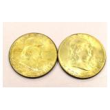 2 Benjamin Franklin Half Dollar Coins