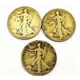 3 Liberty Standing Half Dollar Coins
