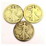 3 Liberty Standing Half Dollar Coins