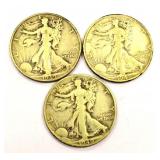 3 Liberty Standing Half Dollar Coins