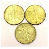 3 Liberty Standing Half Dollar Coins