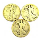 3 Liberty Standing Half Dollar Coins