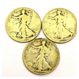 3 Liberty Standing Half Dollar Coins