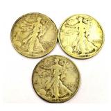 3 Liberty Standing Half Dollar Coins