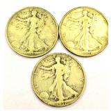 3 Liberty Standing Half Dollar Coins