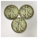 3 Liberty Standing Half Dollar Coins