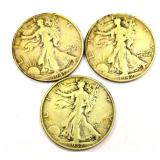 3 Liberty Standing Half Dollar Coins